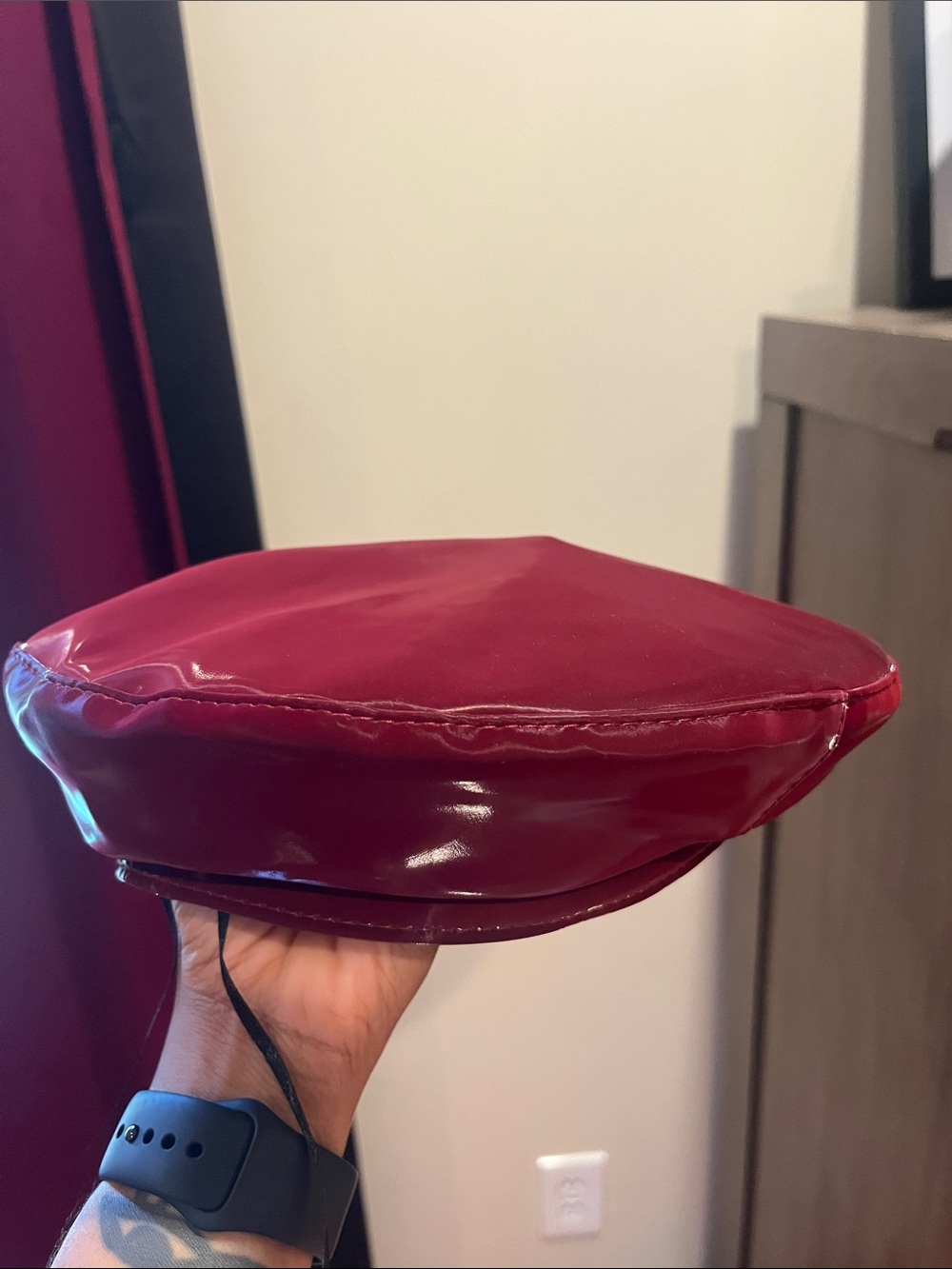 AKIRA Red Patent Faux Leather Beret
